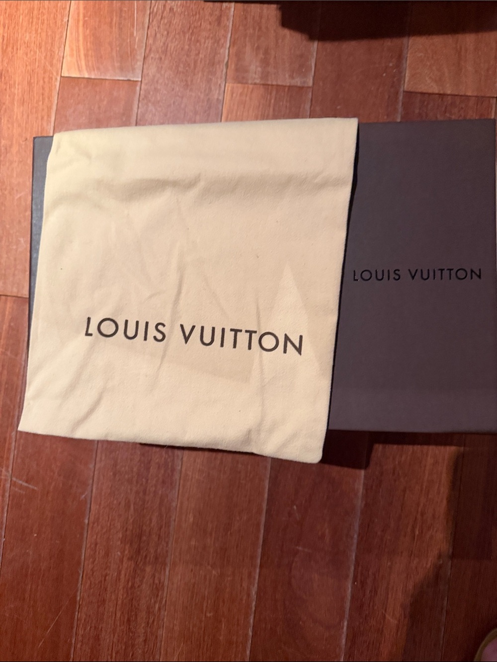 Louis Vuitton Cream Logo Dust Bag with Brown Box Accent